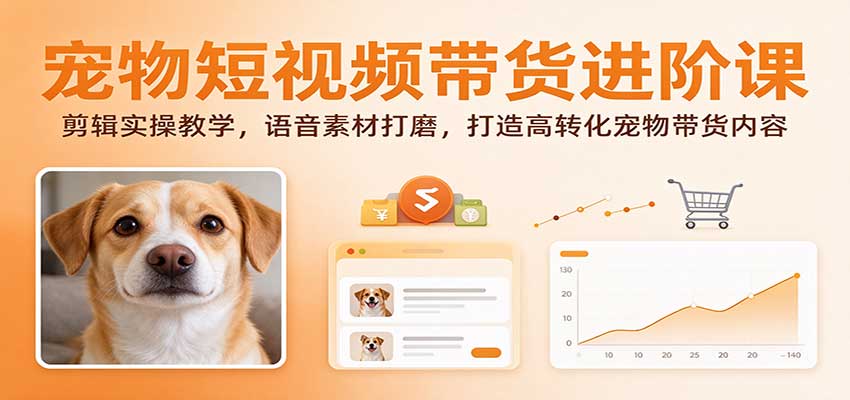 宠物短视频带货进阶课：剪辑实操教学，语音素材打磨，打造高转化宠物带货内容-小二项目网