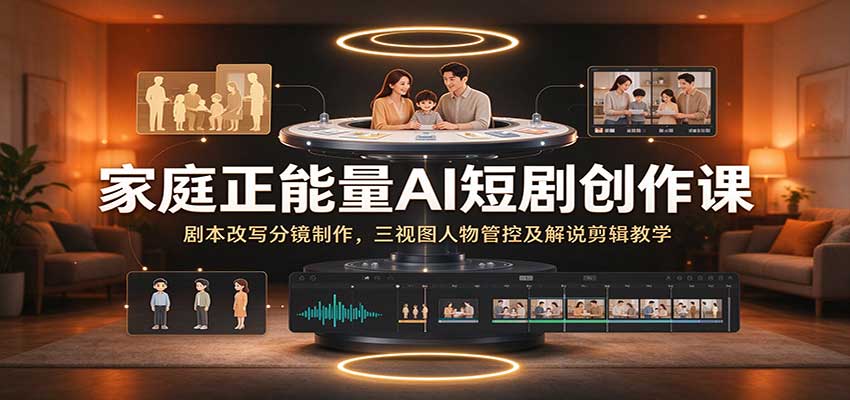 家庭正能量AI短剧创作课：剧本改写分镜制作，三视图人物管控及解说剪辑教学-小二项目网