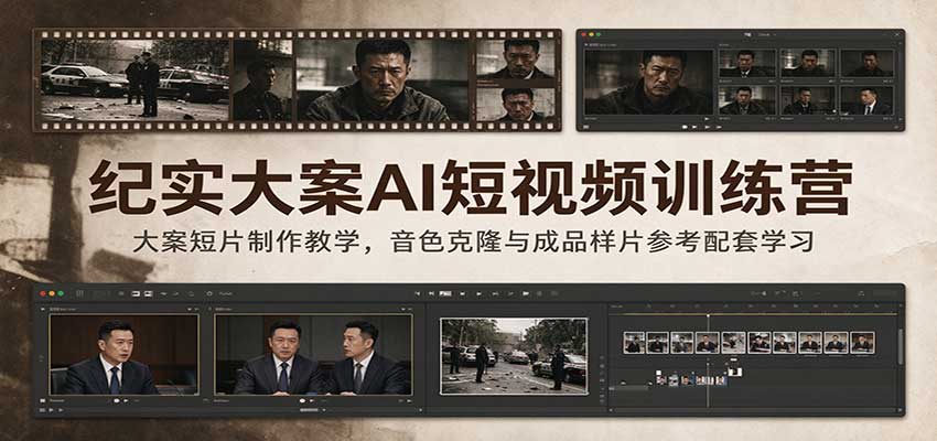 纪实大案AI短视频训练营：大案短片制作教学，音色克隆与成品样片参考配套学习-小二项目网