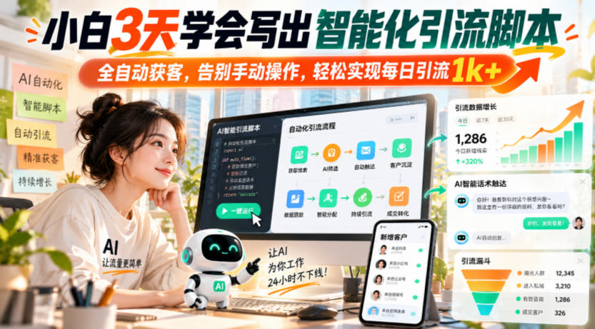 小白3天学会写出智能化引流脚本，全自动获客，告别手动操作，轻松实现每日引流1k+-小二项目网