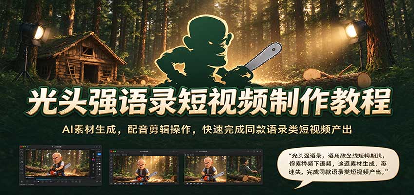 光头强语录短视频制作教程：AI素材生成，配音剪辑操作，快速完成同款语录类短视频产出-小二项目网