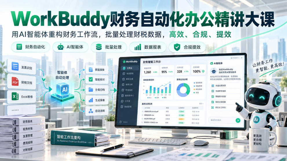 WorkBuddy财务自动化办公精讲大课，用AI智能体重构财务工作流，批量处理财税数据，高效、合规、提效-小二项目网