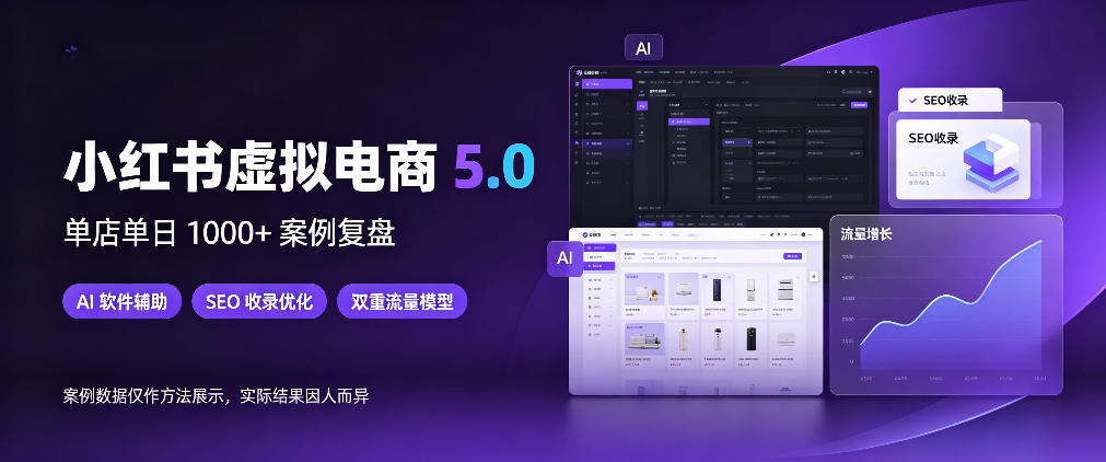 小红书虚拟电商5.0，单店单日1000+，AI软件+SEO收录，双重流量稳定出单【揭秘】-小二项目网