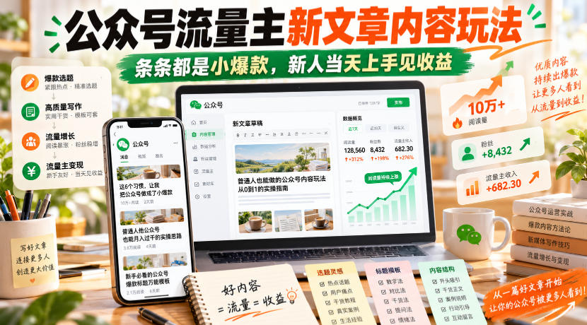 公众号流量主新文章内容玩法，条条都是小爆款，新人当天上手见收益-小二项目网