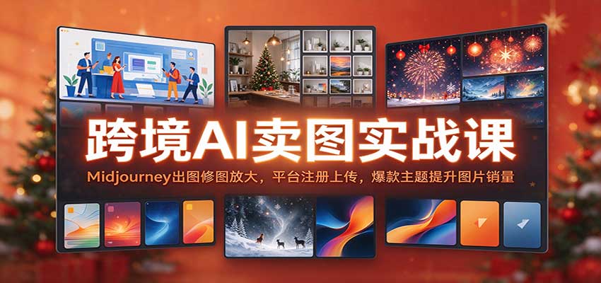 跨境AI卖图实战课：Midjourney出图修图放大，平台注册上传，爆款主题提升图片销量-小二项目网