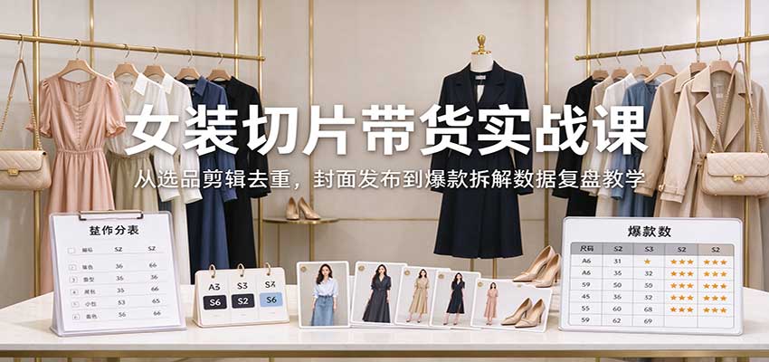女装切片带货实战课：从选品剪辑去重，封面发布到爆款拆解数据复盘教学-小二项目网