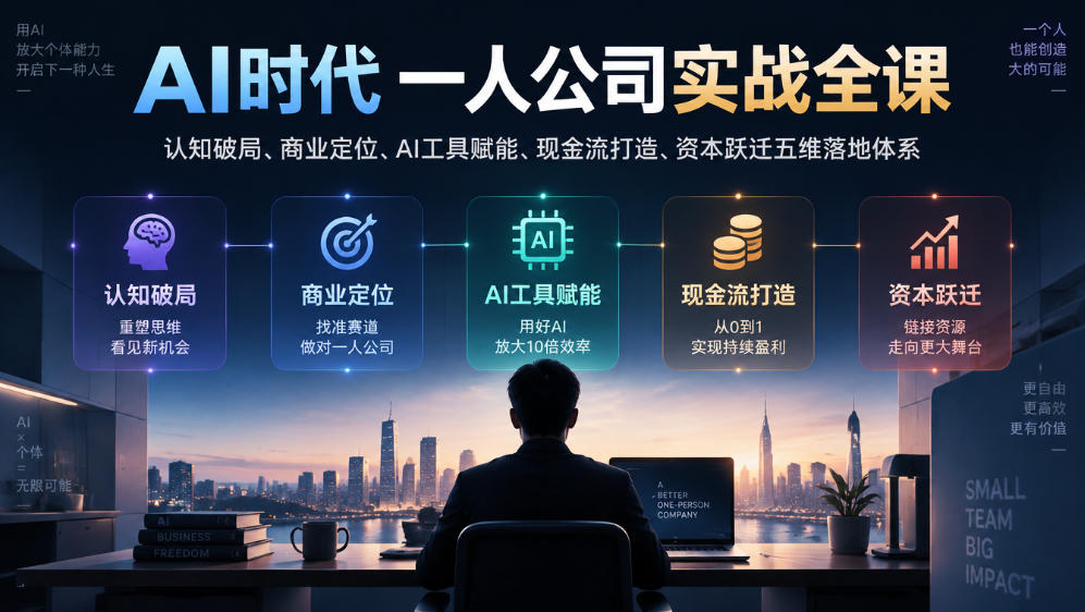 AI时代一人公司实战全课｜认知破局、商业定位、AI工具赋能、现金流打造、资本跃迁五维落地体系-小二项目网