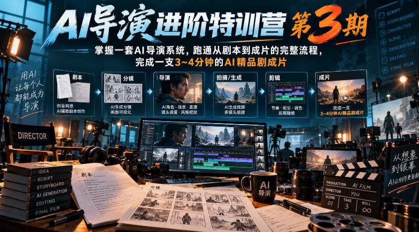AI导演进阶特训营第3期，掌握一套AI导演系统，跑通从剧本到成片的完整流程，完成一支3~4分钟的AI精品剧成片（附1、2期）-小二项目网