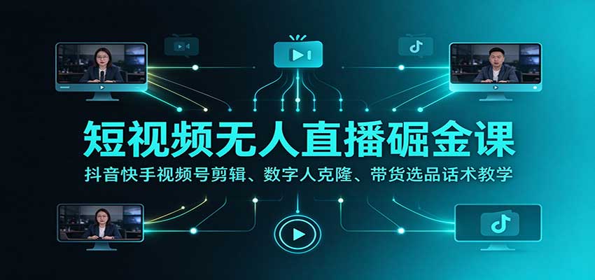 短视频无人直播掘金课：抖音快手视频号剪辑、数字人克隆、带货选品话术教学-小二项目网