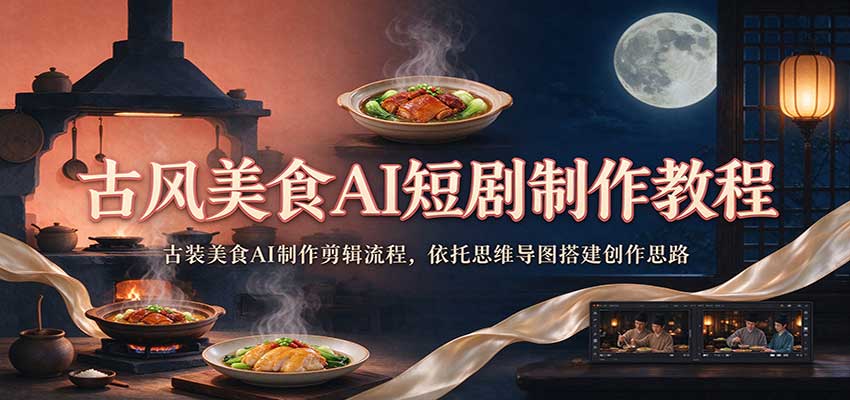 古风美食AI短剧制作教程：古装美食AI制作剪辑流程，依托思维导图搭建创作思路-小二项目网