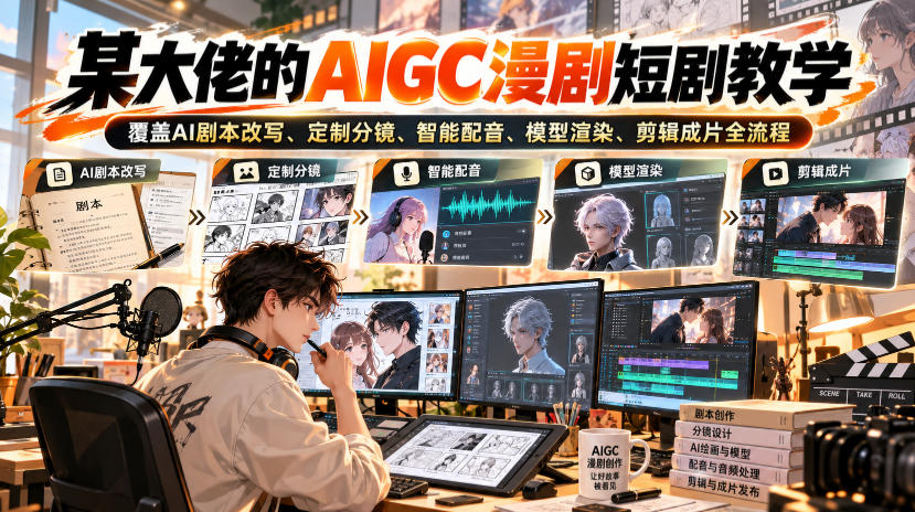 某大佬的AIGC漫剧短剧教学，覆盖AI剧本改写、定制分镜、智能配音、模型渲染、剪辑成片全流程-小二项目网
