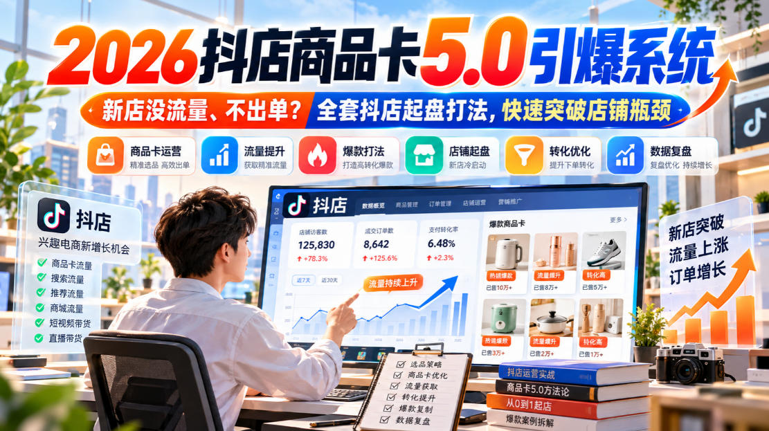2026抖店商品卡5.0引爆系统，新店没流量、不出单？全套抖店起盘打法，快速突破店铺瓶颈-小二项目网