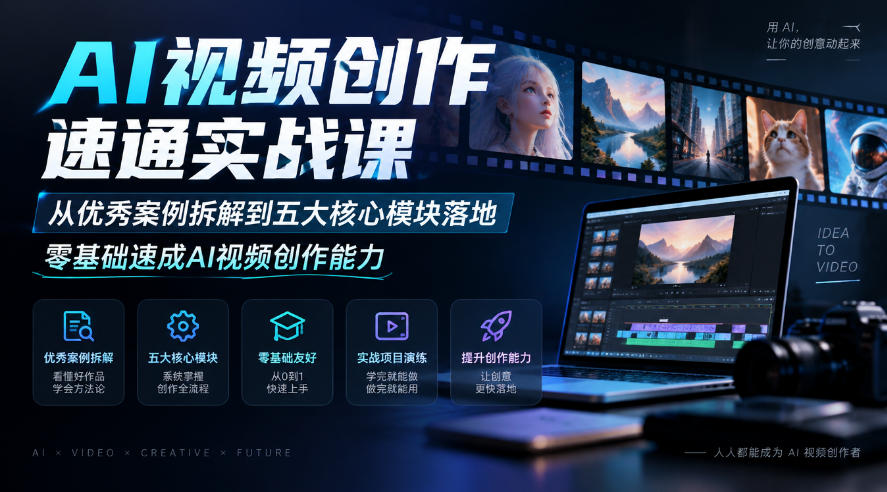 AI视频创作速通实战课｜从优秀案例拆解到五大核心模块落地，零基础速成AI视频创作能力-小二项目网