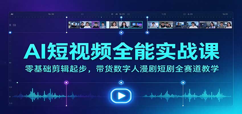 AI短视频全能实战课：零基础剪辑起步，带货数字人漫剧短剧全赛道教学-小二项目网