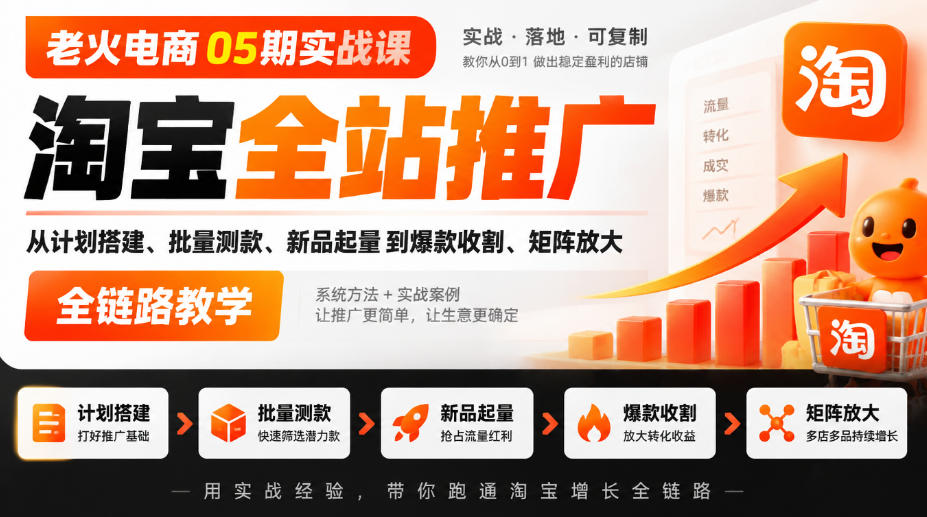 老火电商05期实战课｜淘宝全站推广从计划搭建、批量测款、新品起量到爆款收割、矩阵放大全链路教学-小二项目网