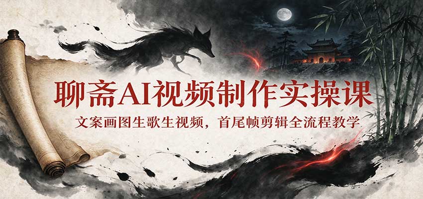 聊斋AI视频制作实操课：文案画图生歌生视频，首尾帧剪辑全流程教学-小二项目网