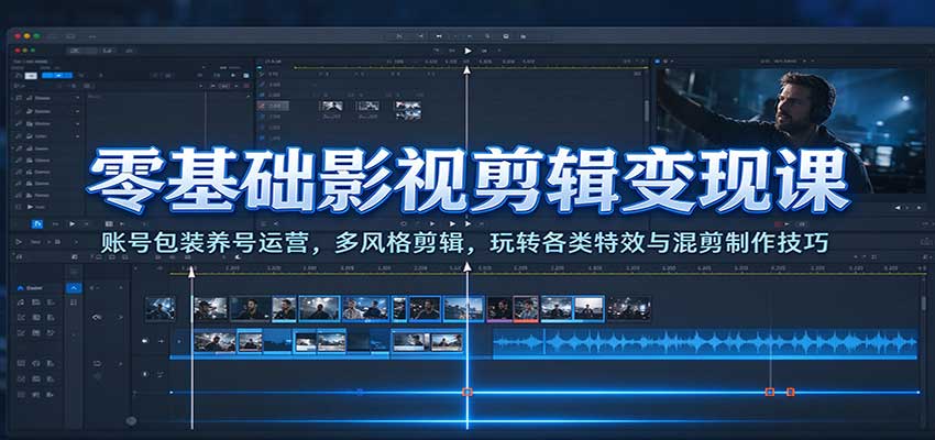 零基础影视剪辑变现课：账号包装养号运营，多风格剪辑，玩转各类特效与混剪制作技巧-小二项目网