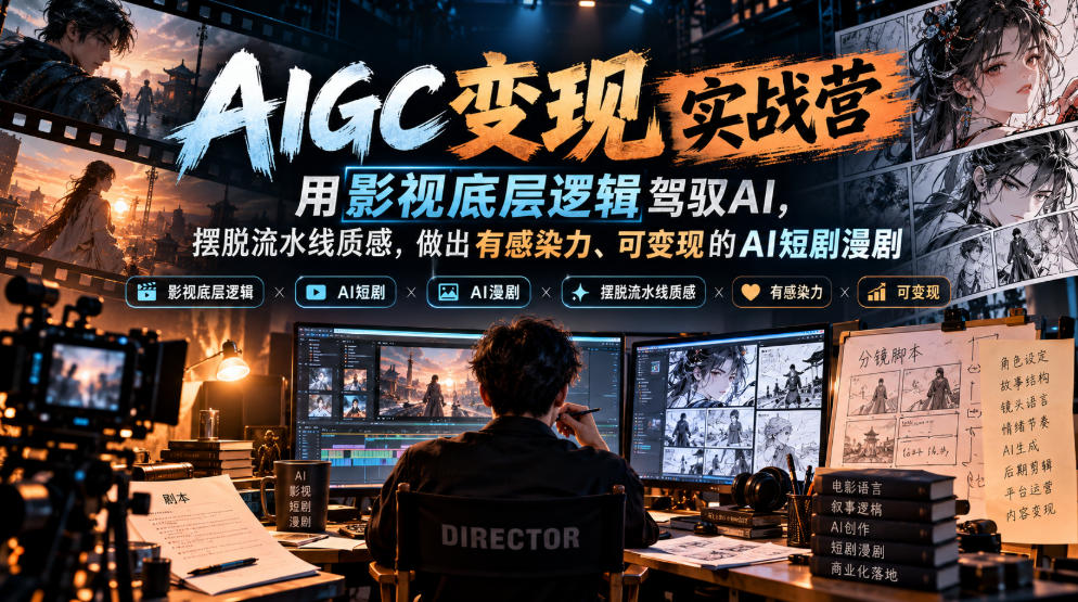 AIGC变现实战营，用影视底层逻辑驾驭AI，摆脱流水线质感，做出有感染力、可变现的AI短剧漫剧-小二项目网