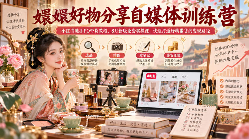 嬛嬛好物分享自媒体训练营｜小红书随手PO带货教程，8月新版全套实操课，快速打通好物带货的变现路径-小二项目网