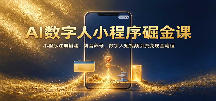 AI数字人小程序掘金课：小程序注册搭建，抖音养号，数字人短视频引流变现全流程-小二项目网