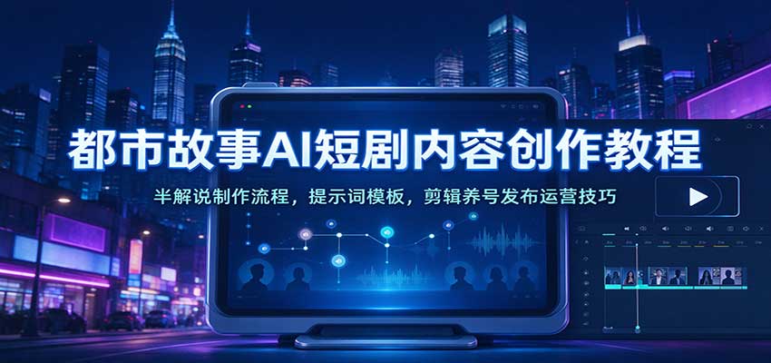 都市故事AI短剧内容创作教程：半解说制作流程，提示词模板，剪辑养号发布运营技巧-小二项目网