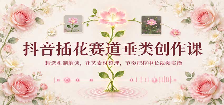 抖音插花赛道垂类创作课：精选机制解读，花艺素材整理，节奏把控中长视频实操-小二项目网