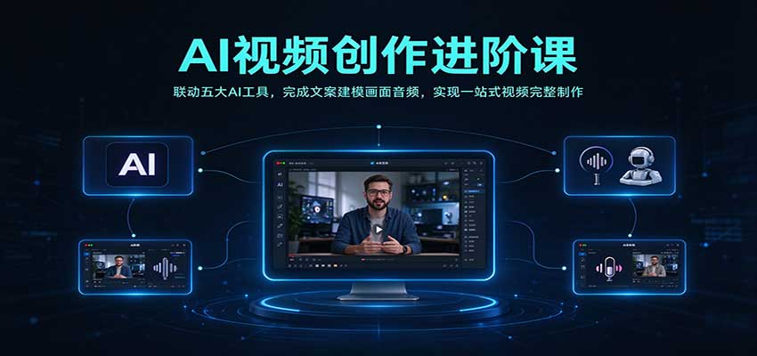 AI视频创作进阶课：联动五大AI工具，完成文案建模画面音频，实现一站式视频完整制作-小二项目网