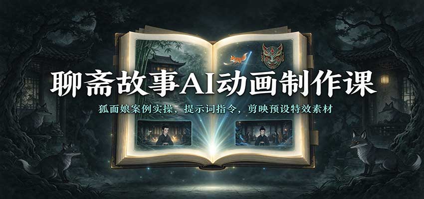 聊斋故事AI动画制作课：狐面娘案例实操，提示词指令，剪映预设特效素材-小二项目网