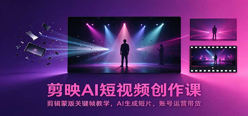 剪映AI短视频创作课：剪辑蒙版关键帧教学，AI生成短片，账号运营带货-小二项目网