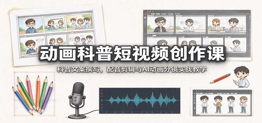 动画科普短视频创作课：科普文案撰写，配音剪辑与AI动画分镜实战教学-小二项目网