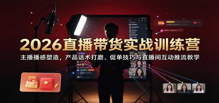 2026直播带货实战训练营：主播播感塑造，产品话术打磨、促单技巧与直播间互动推流教学-小二项目网