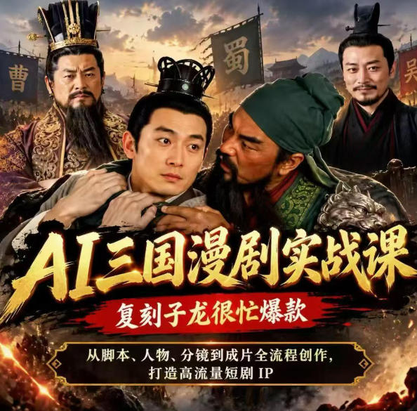 抖音14W粉博主同款AI三国漫剧实战课，复刻子龙很忙爆款，从脚本、人物、分镜到成片全流程创作，打造高流量短剧IP-小二项目网