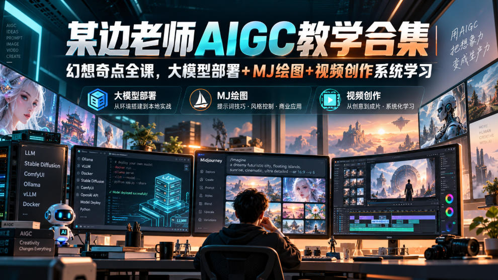 某边老师AIGC教学合集｜幻想奇点全课，大模型部署+MJ绘图+视频创作系统学习-小二项目网