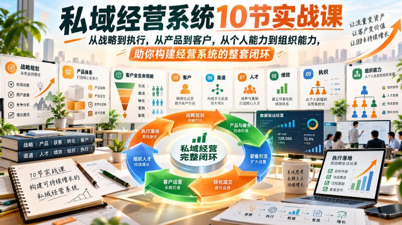 私域经营系统10节实战课，从战略到执行，从产品到客户，从个人能力到组织能力，助你构建经营系统的整套闭环-小二项目网