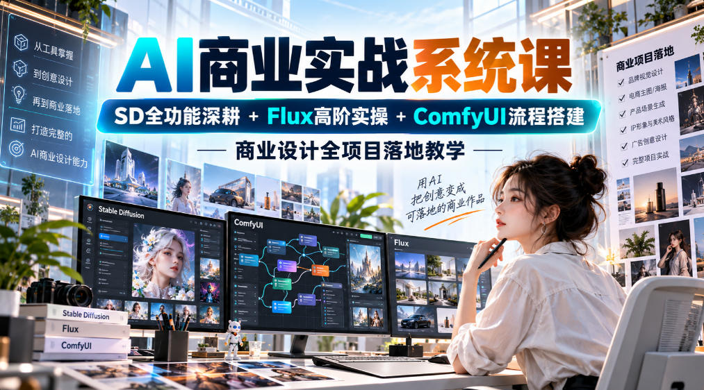 AI商业实战系统课｜SD全功能深耕+Flux高阶实操+Comfyui流程搭建，商业设计全项目落地教学-小二项目网