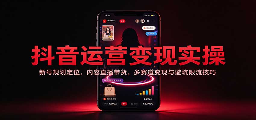 抖音运营变现实操：新号规划定位，内容直播带货，多赛道变现与避坑限流技巧-小二项目网