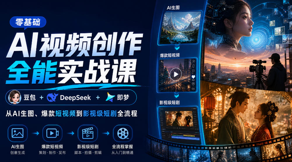 零基础AI视频创作全能实战课｜豆包+DeepSeek+即梦，从AI生图、爆款短视频到影视级短剧全流程-小二项目网