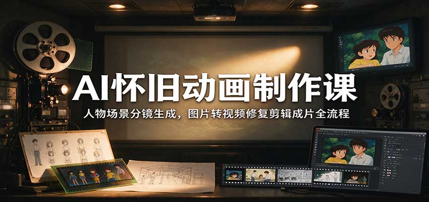 AI怀旧动画制作课：人物场景分镜生成，图片转视频修复剪辑成片全流程-小二项目网