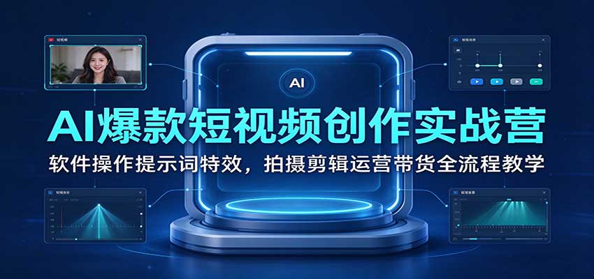 AI爆款短视频创作实战营：软件操作提示词特效，拍摄剪辑运营带货全流程教学-小二项目网