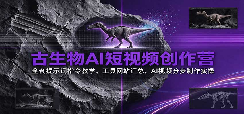 古生物AI短视频创作营：全套提示词指令教学，工具网站汇总，AI视频分步制作实操-小二项目网