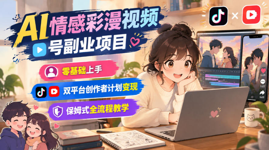 AI情感彩漫视频号副业项目，零基础上手，双平台创作者计划变现，保姆式全流程教学-小二项目网