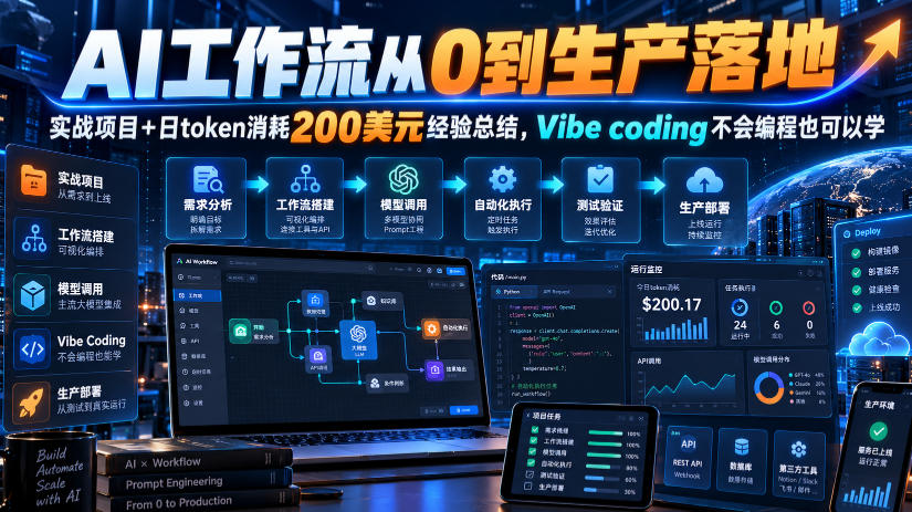 AI工作流从0到生产落地，实战项目+日token消耗200美刀经验总结，Vibe coding不会编程也可以学-小二项目网