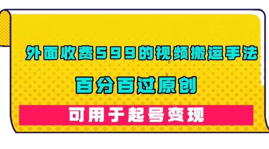 外面收费599的视频搬运手法，百分百过原创，可用起号变现-小二项目网