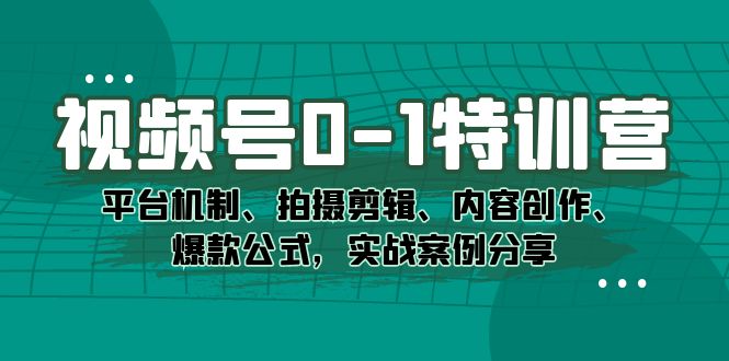 视频号0-1特训营：平台机制、拍摄剪辑、内容创作、爆款公式，实战案例分享-小二项目网