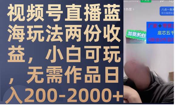 视频号直播蓝海玩法两份收益，小白可玩，无需作品日入200-2000-小二项目网