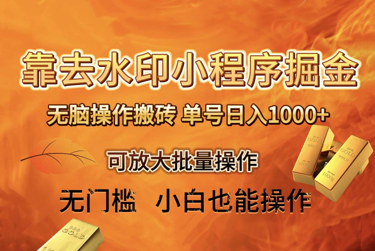 去水印小程序 拼多多 无脑搬砖 ，单号日入1000  保姆级教程 可放大批量操作-小二项目网