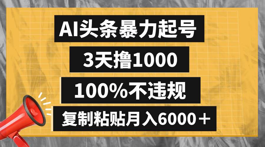 AI头条暴力起号，3天撸1000,100%不违规，复制粘贴月入6000＋-小二项目网